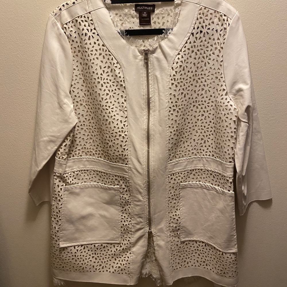 Leather Cutout Blazer With Lace Trim